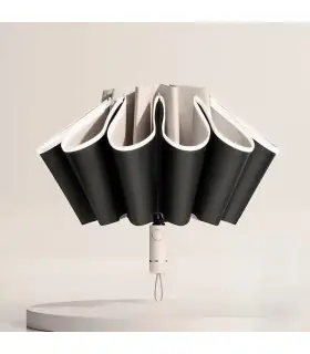 [White] Parapluie pliant inversé entièrement automatique pour hommes et femmes, avec bande réfl