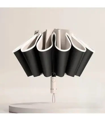 [White] Parapluie pliant inversé entièrement automatique pour hommes et femmes, avec bande réfl