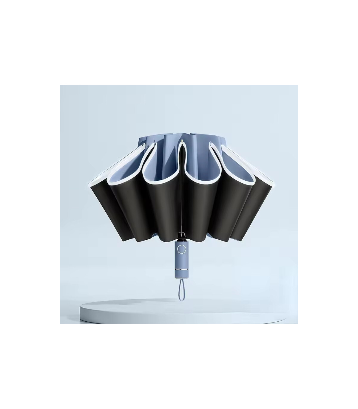 [White] Parapluie pliant inversé entièrement automatique pour hommes et femmes, avec bande réfl