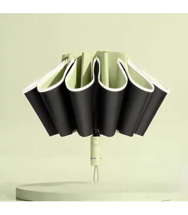 [White] Parapluie pliant inversé entièrement automatique pour hommes et femmes, avec bande réfl