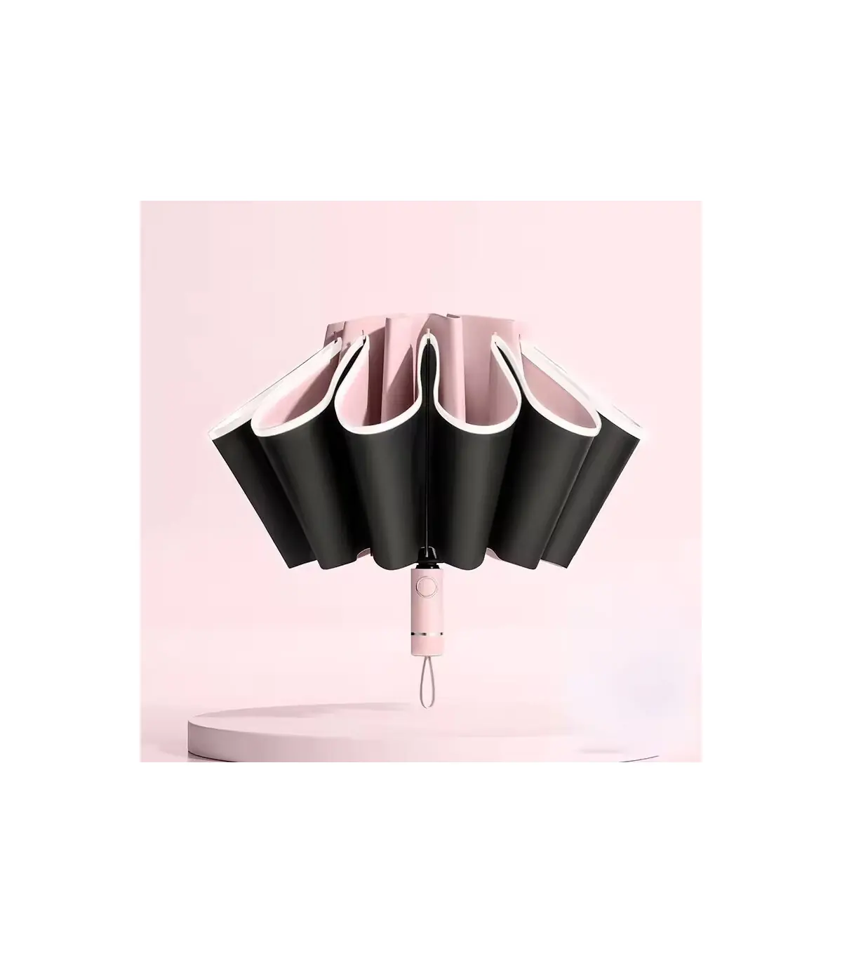 [White] Parapluie pliant inversé entièrement automatique pour hommes et femmes, avec bande réfl