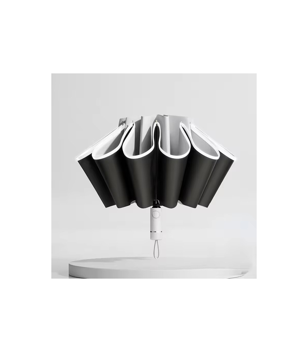 [White] Parapluie pliant inversé entièrement automatique pour hommes et femmes, avec bande réfl