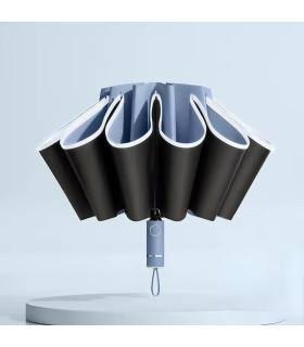 [Blue] Parapluie pliant inversé entièrement automatique pour hommes et femmes, avec bande réflé