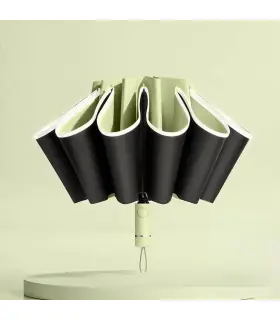 [Green] Parapluie pliant inversé entièrement automatique pour hommes et femmes, avec bande réfl