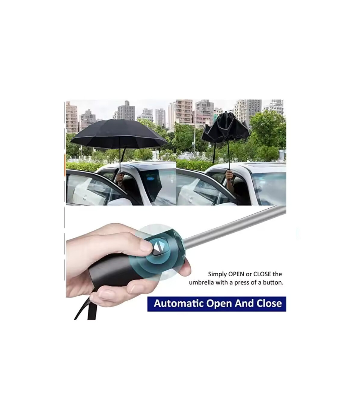 [Dark Green] Parapluie pliant inversé entièrement automatique pour hommes et femmes, avec bande