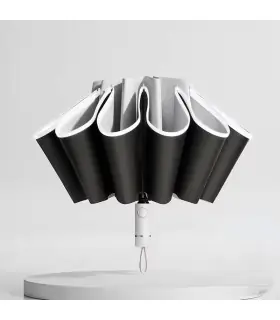 [Grey] Parapluie pliant inversé entièrement automatique pour hommes et femmes, avec bande réflé