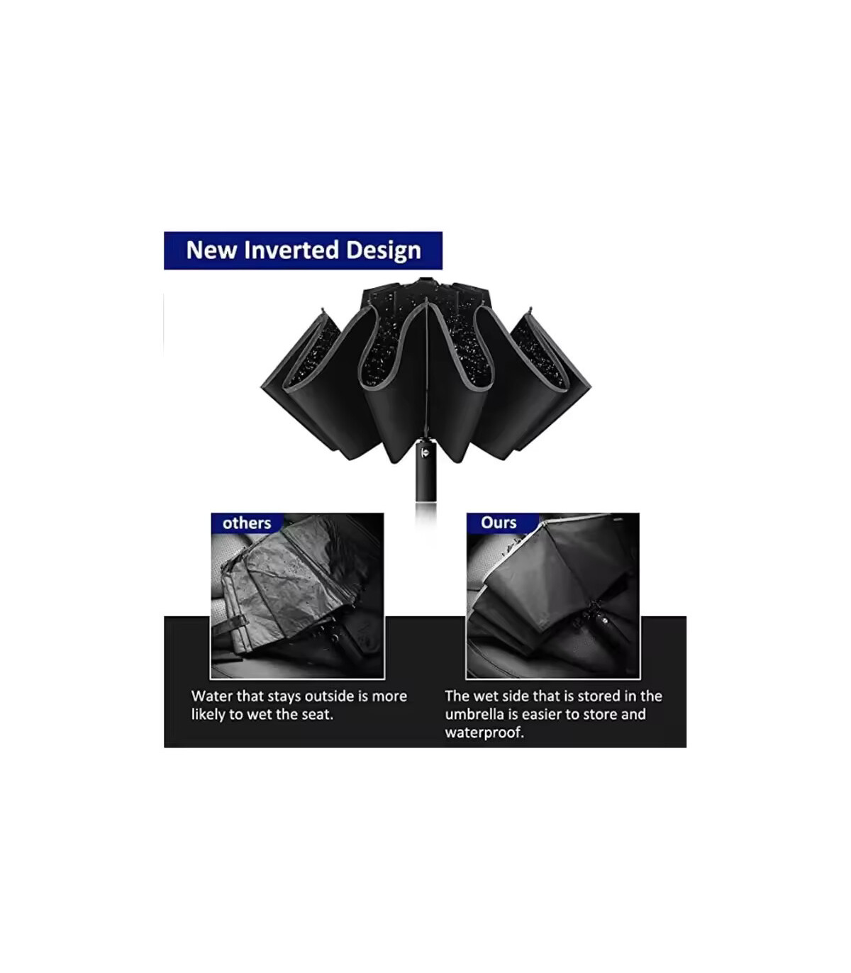 [Grey] Parapluie pliant inversé entièrement automatique pour hommes et femmes, avec bande réflé