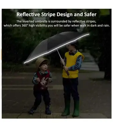 [Grey] Parapluie pliant inversé entièrement automatique pour hommes et femmes, avec bande réflé
