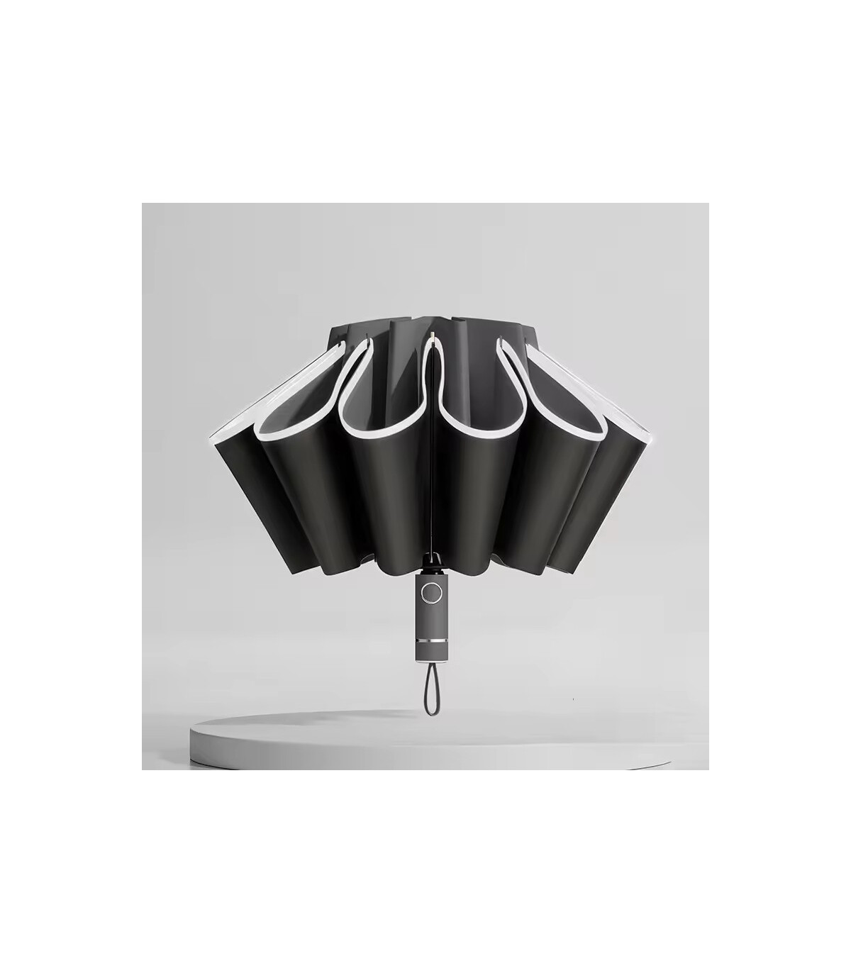 [Grey] Parapluie pliant inversé entièrement automatique pour hommes et femmes, avec bande réflé
