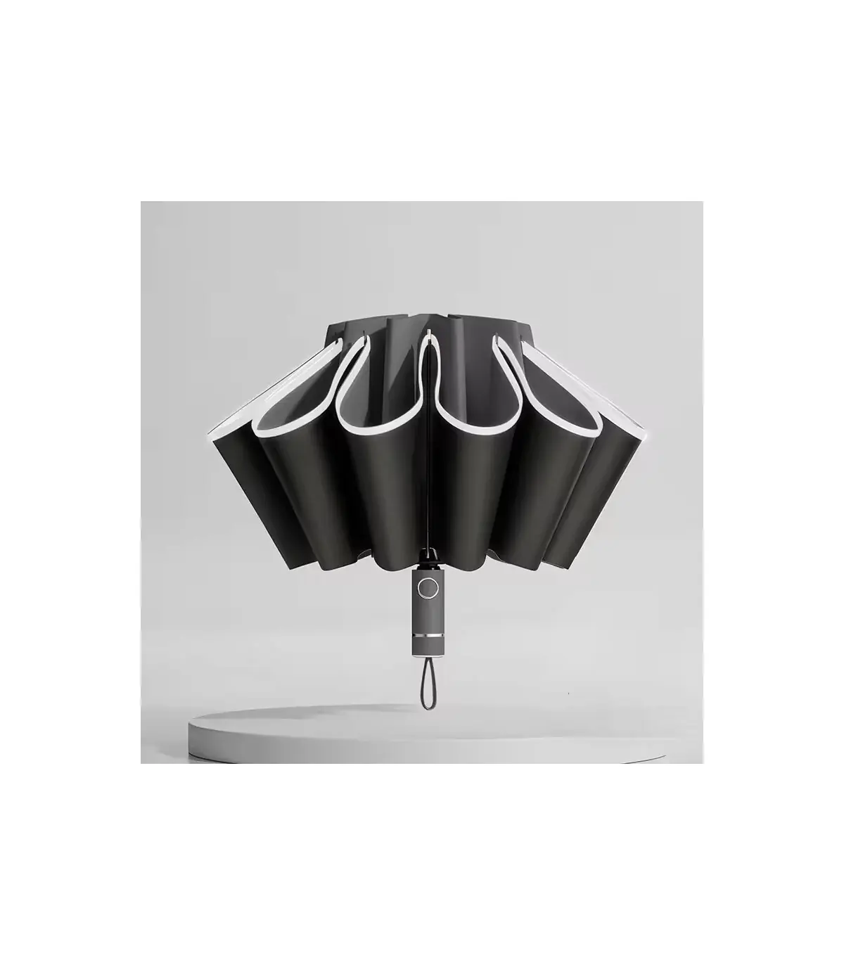 [Grey] Parapluie pliant inversé entièrement automatique pour hommes et femmes, avec bande réflé