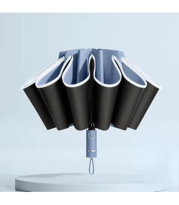 [Grey] Parapluie pliant inversé entièrement automatique pour hommes et femmes, avec bande réflé