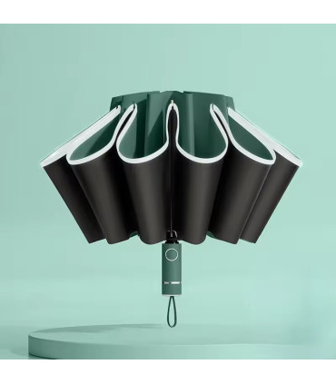 [Grey] Parapluie pliant inversé entièrement automatique pour hommes et femmes, avec bande réflé