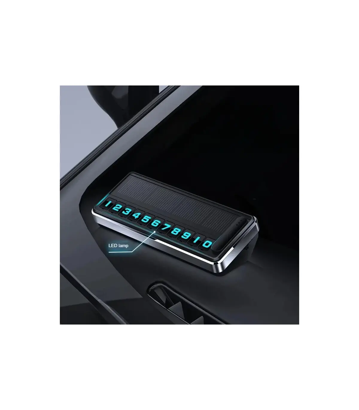 [Black] Plaque d\'immatriculation de téléphone solaire pour voiture, éclairage Led, carte de sta