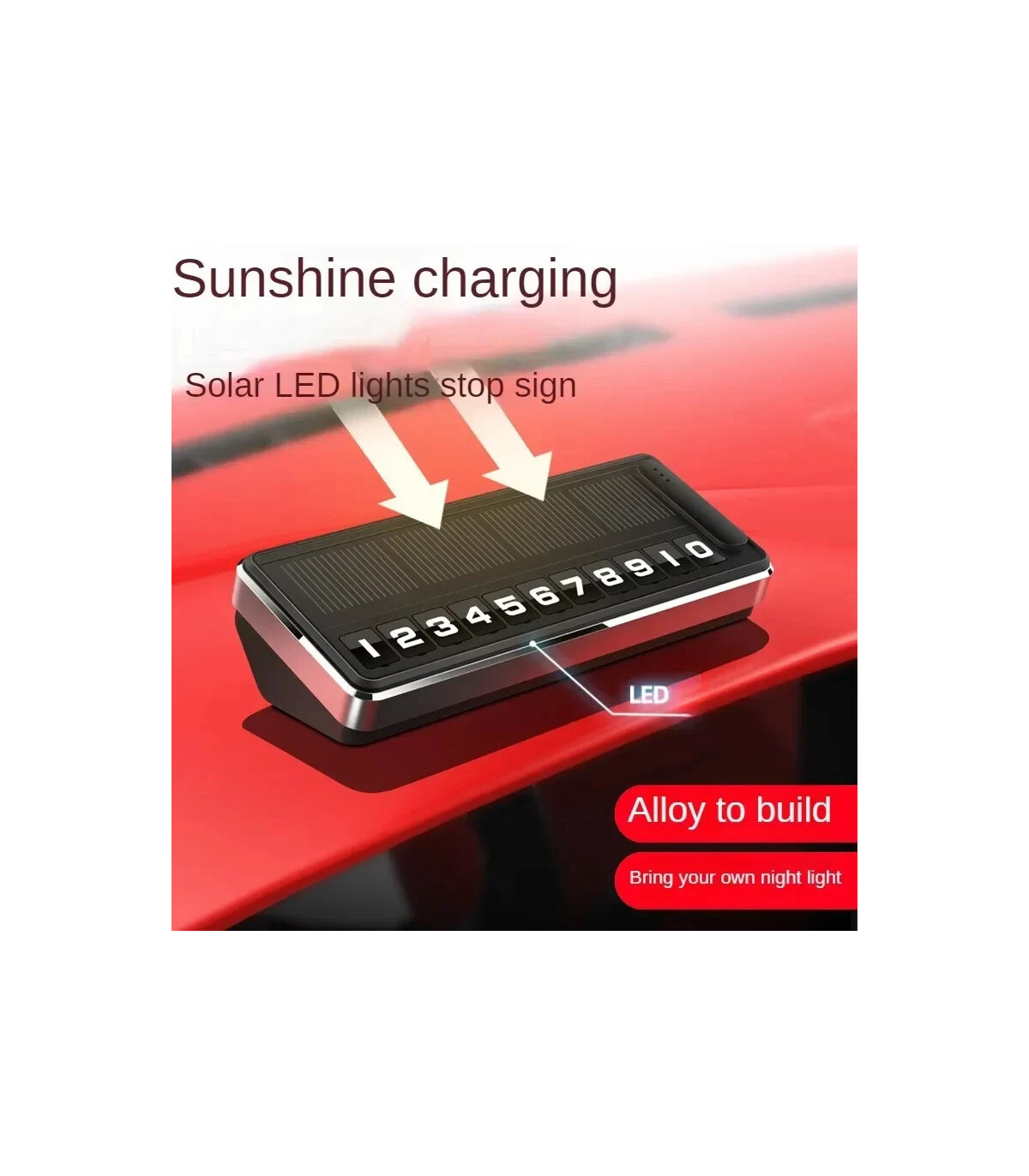 [Black] Plaque d\'immatriculation de téléphone solaire pour voiture, éclairage Led, carte de sta