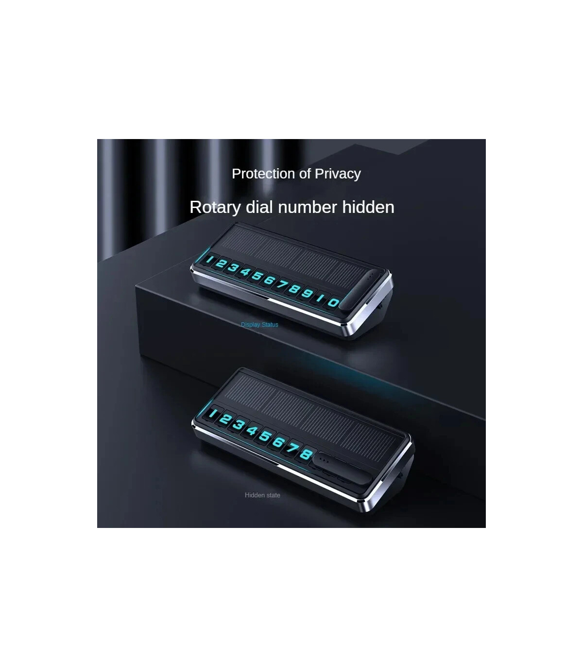 [Black] Plaque d\'immatriculation de téléphone solaire pour voiture, éclairage Led, carte de sta