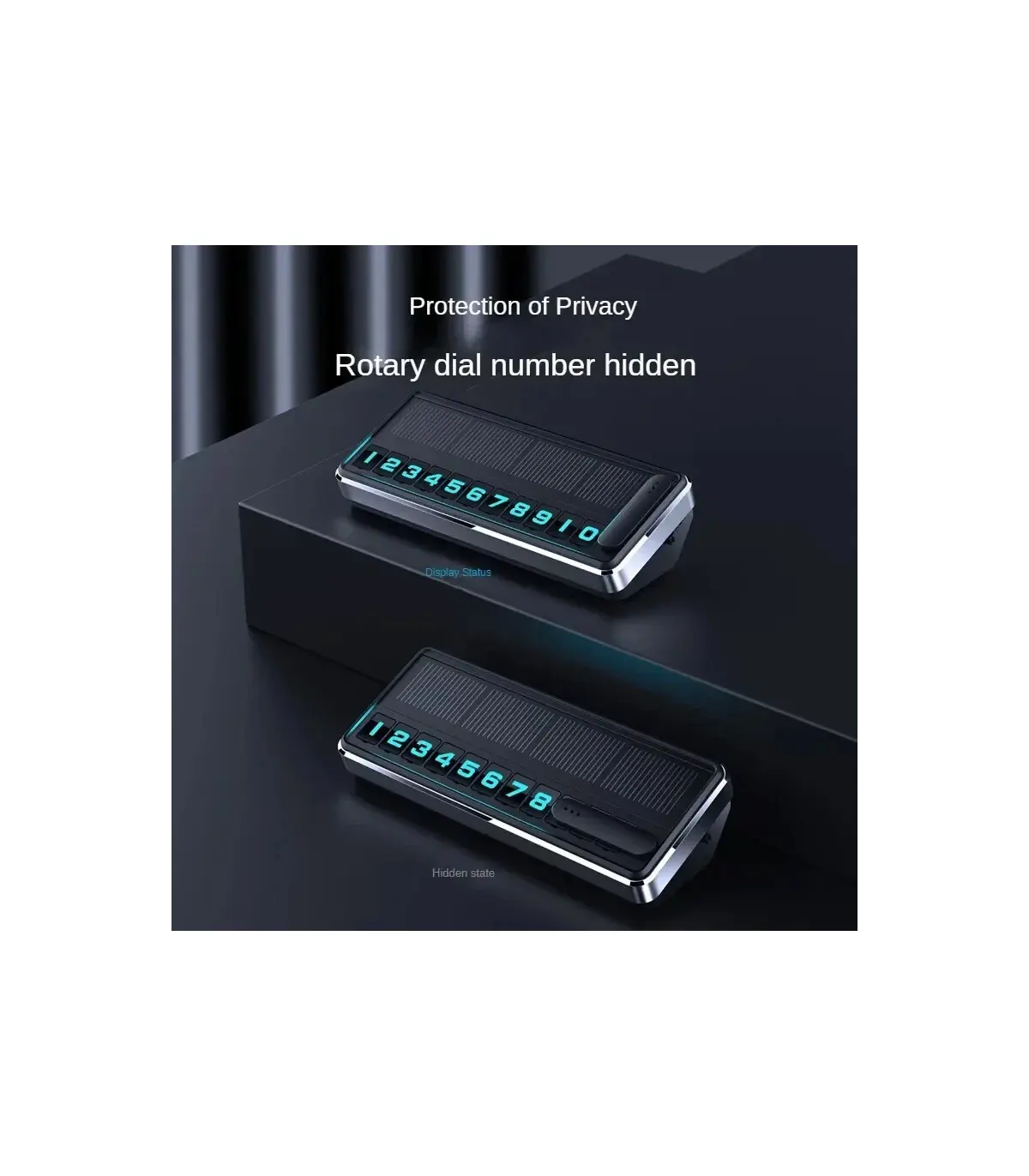 [Black] Plaque d\'immatriculation de téléphone solaire pour voiture, éclairage Led, carte de sta