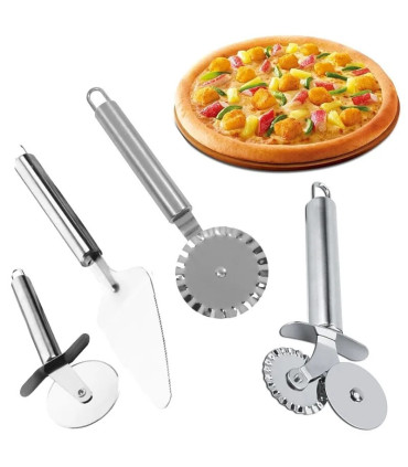 [Silver A] Couteau à pizza en acier inoxydable, outils à gâteaux, ciseaux à roues, gadgets de c
