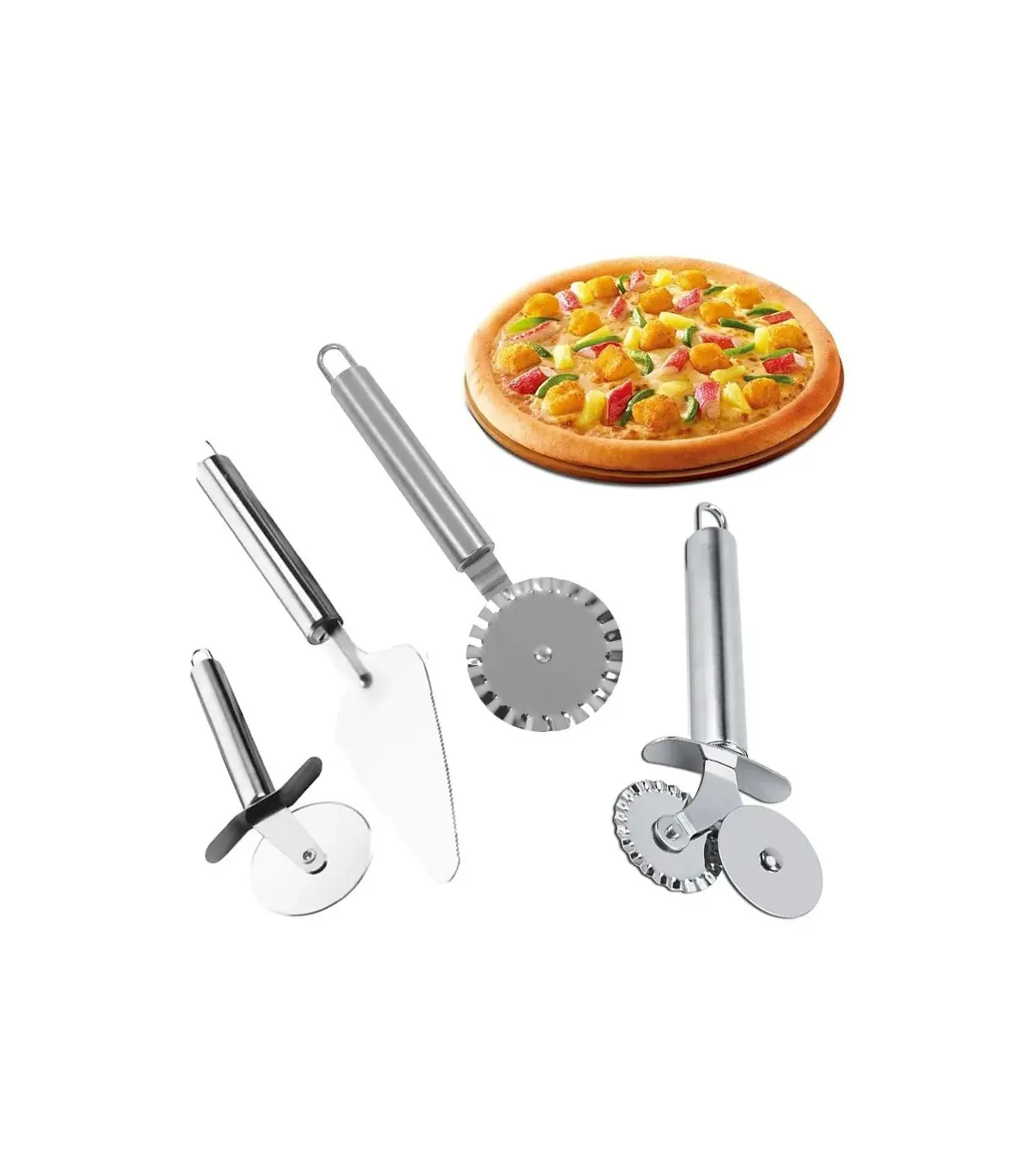 [Silver A] Couteau à pizza en acier inoxydable, outils à gâteaux, ciseaux à roues, gadgets de c