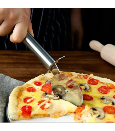 [Silver A] Couteau à pizza en acier inoxydable, outils à gâteaux, ciseaux à roues, gadgets de c