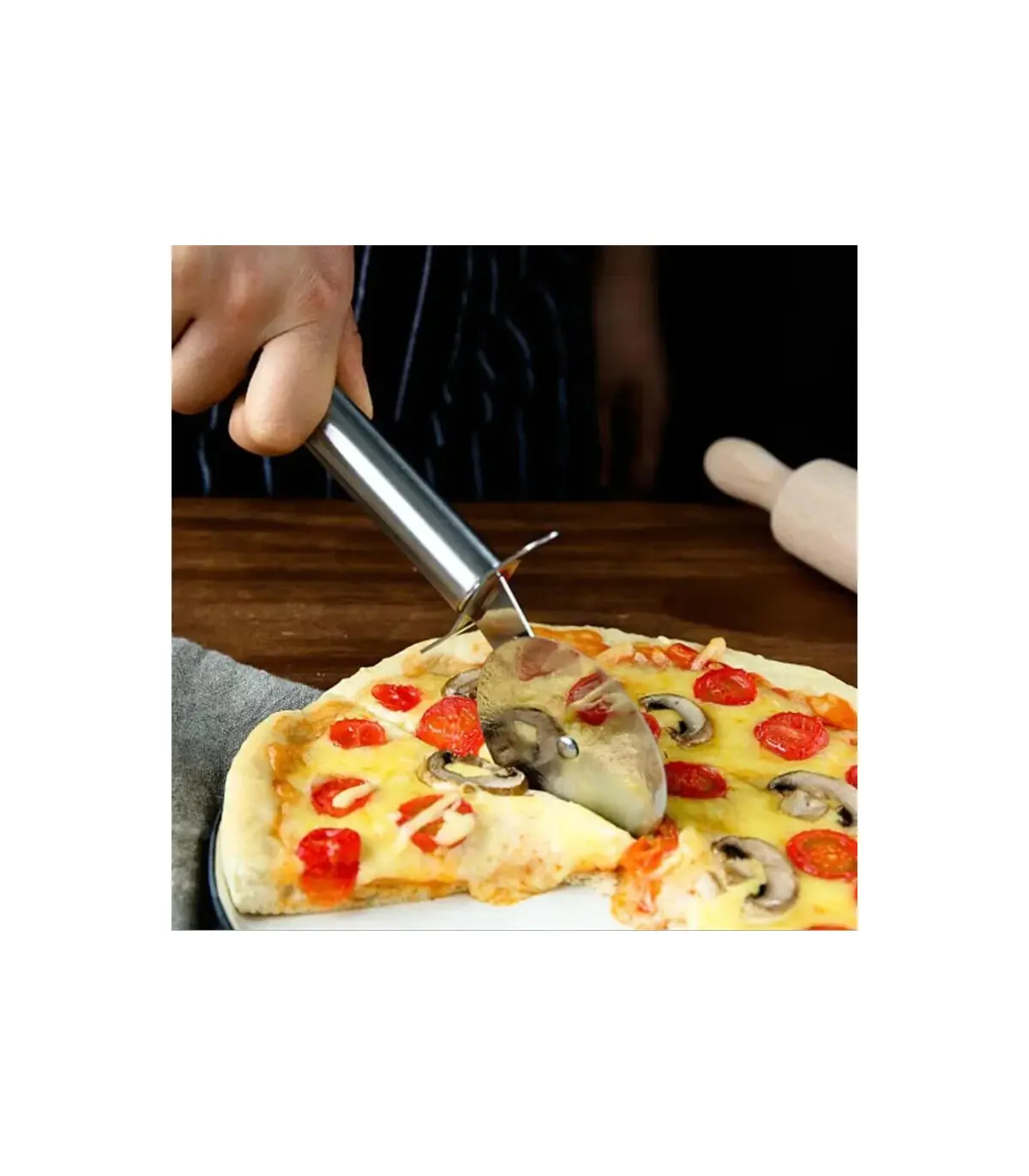 [Silver A] Couteau à pizza en acier inoxydable, outils à gâteaux, ciseaux à roues, gadgets de c