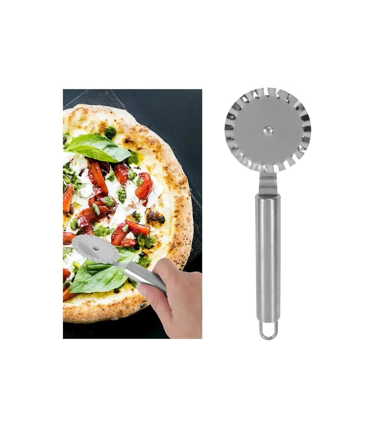 [Silver A] Couteau à pizza en acier inoxydable, outils à gâteaux, ciseaux à roues, gadgets de c
