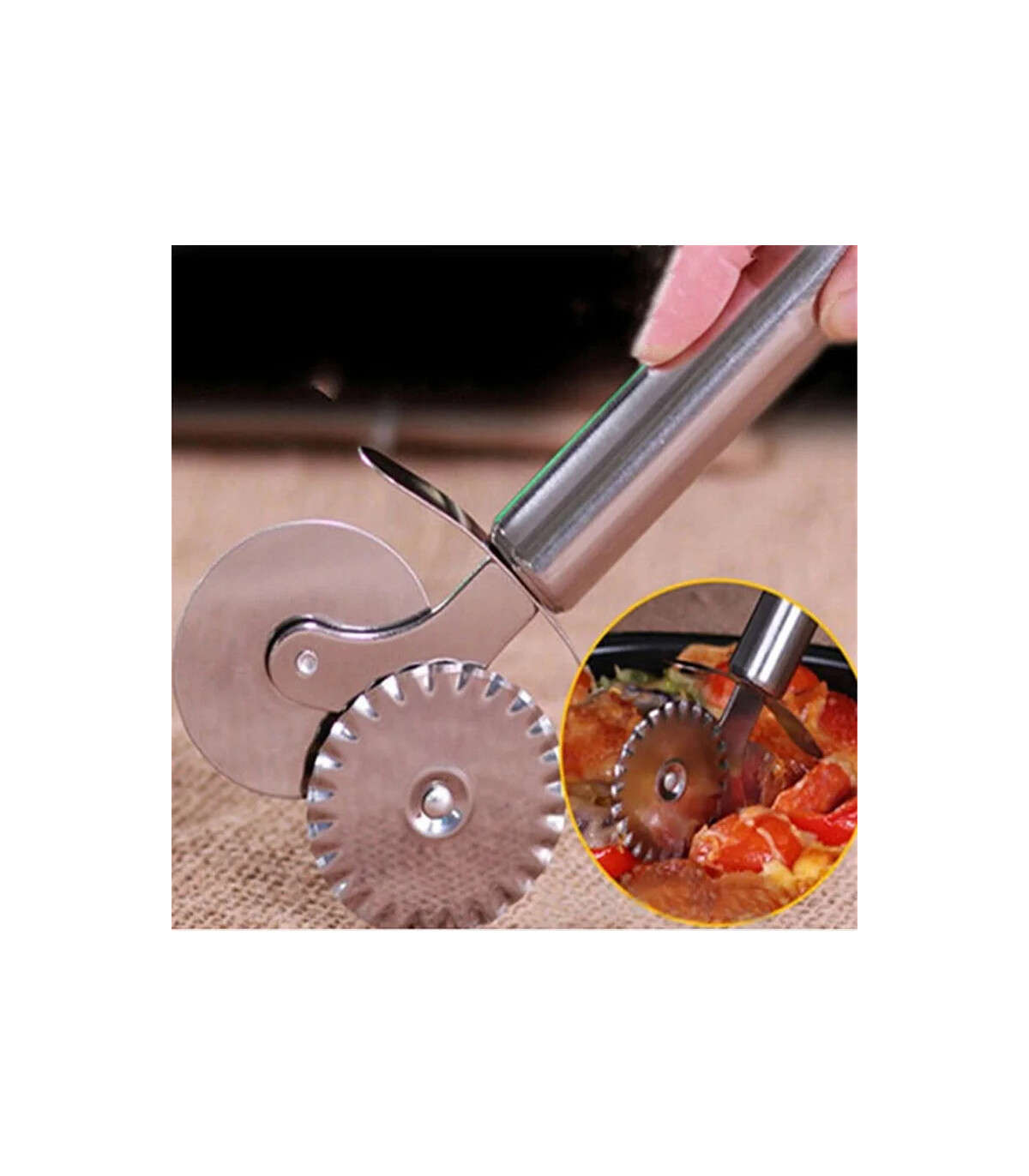 [Silver A] Couteau à pizza en acier inoxydable, outils à gâteaux, ciseaux à roues, gadgets de c