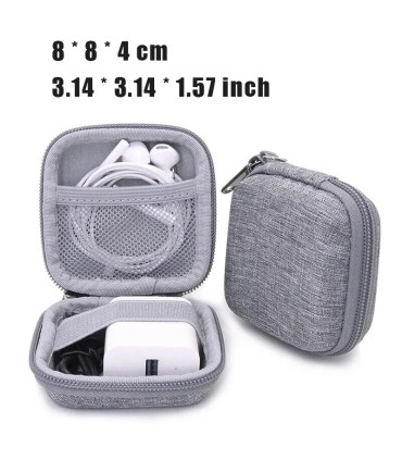 [Grey] Sac de rangement portable pour écouteurs, sac d\'évaluation de câble de données, étui mul