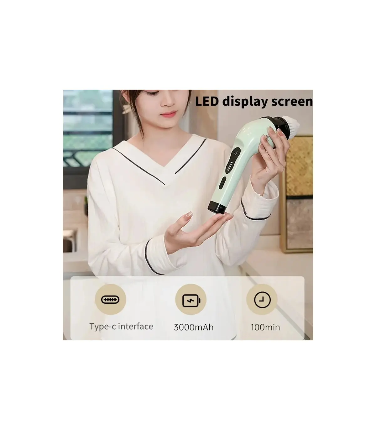 [White] Brosse de nettoyage électrique 9 en 1, épurateur de nettoyage à rotation électrique, ou