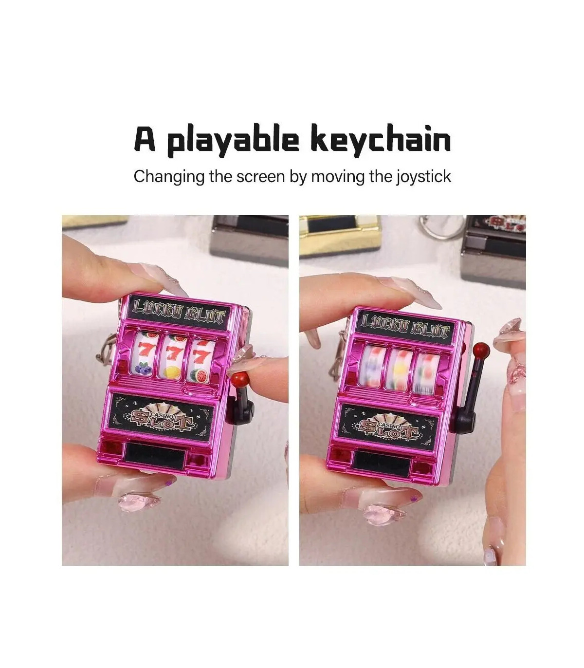 [Gold] Mini machine à sous de jeu avec porte-clés, gadget anti-stress, porte-clés de jeu amusan