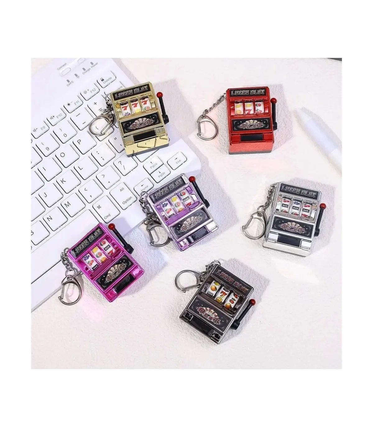 [Purple] Mini machine à sous de jeu avec porte-clés, gadget anti-stress, porte-clés de jeu amus