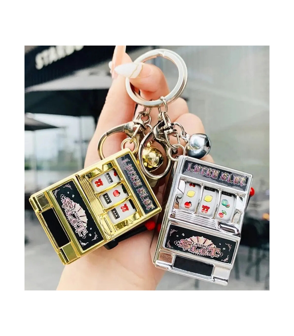 [Purple] Mini machine à sous de jeu avec porte-clés, gadget anti-stress, porte-clés de jeu amus