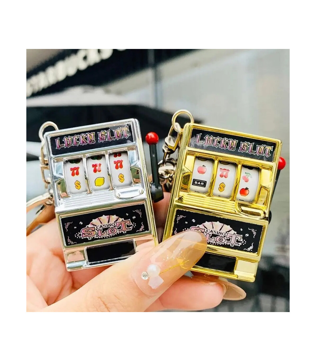 [Red] Mini machine à sous de jeu avec porte-clés, gadget anti-stress, porte-clés de jeu amusant