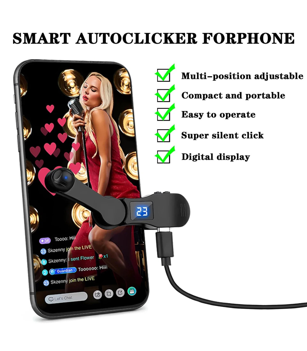 [Rose] Clicker d\'écran automatique pour applications de téléphone intelligent, Gadget de diffus
