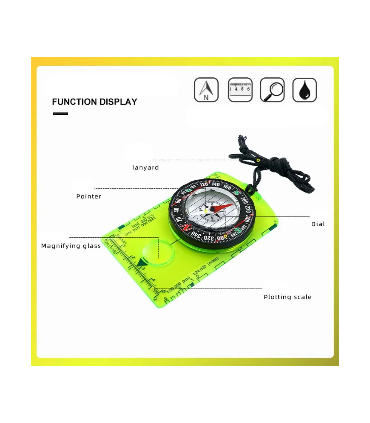 [Orange CHINA] Boussole d\'orientation étanche pour la lecture de cartes, plaque de base, randon