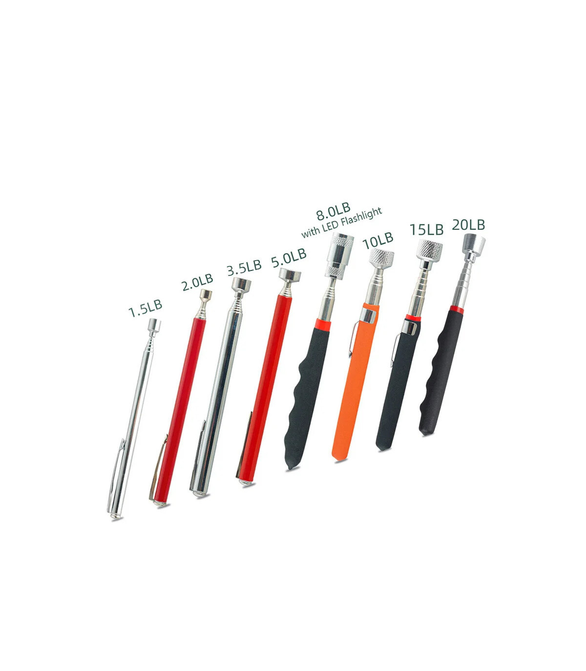 [5Pcs] Ensemble d\'outils de ramassage magnétique télescopique, miroir d\'inspection, lampe de po