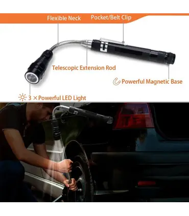 [5Pcs] Ensemble d\'outils de ramassage magnétique télescopique, miroir d\'inspection, lampe de po