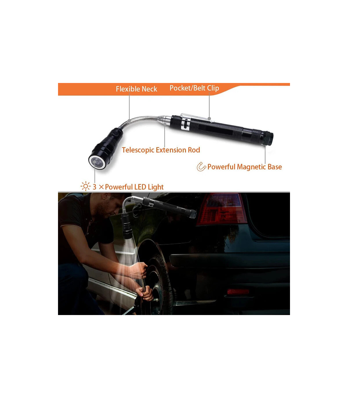 [5Pcs] Ensemble d\'outils de ramassage magnétique télescopique, miroir d\'inspection, lampe de po