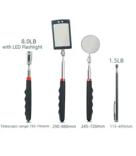 [4Pcs] Ensemble d\'outils de ramassage magnétique télescopique, miroir d\'inspection, lampe de po