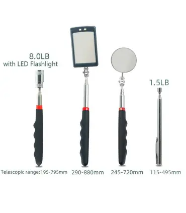 [4Pcs] Ensemble d\'outils de ramassage magnétique télescopique, miroir d\'inspection, lampe de po