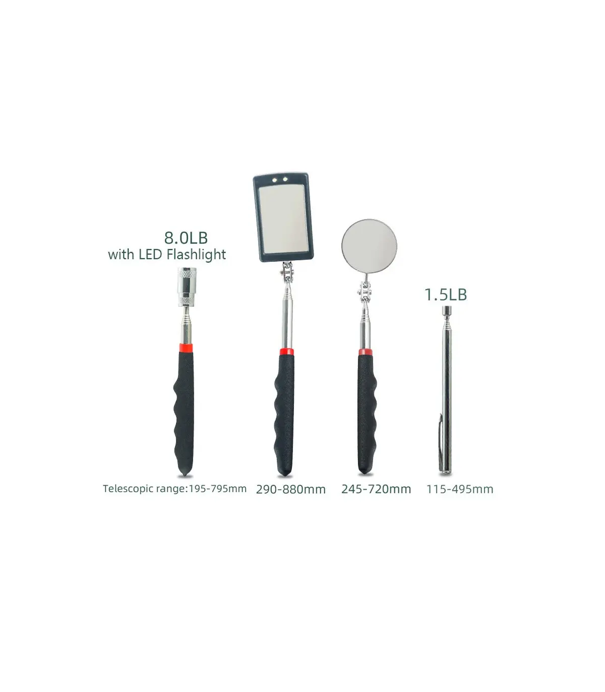 [4Pcs] Ensemble d\'outils de ramassage magnétique télescopique, miroir d\'inspection, lampe de po