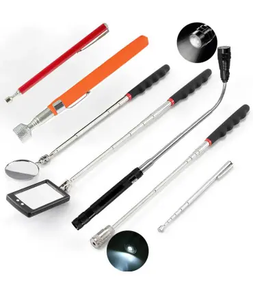 [4Pcs] Ensemble d\'outils de ramassage magnétique télescopique, miroir d\'inspection, lampe de po