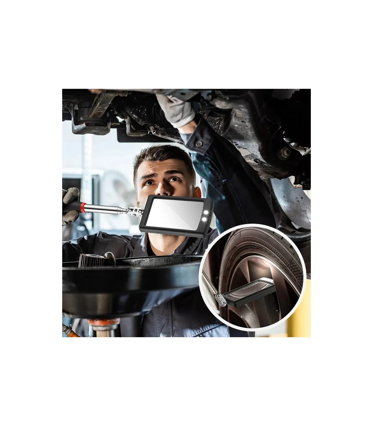 [4Pcs] Ensemble d\'outils de ramassage magnétique télescopique, miroir d\'inspection, lampe de po