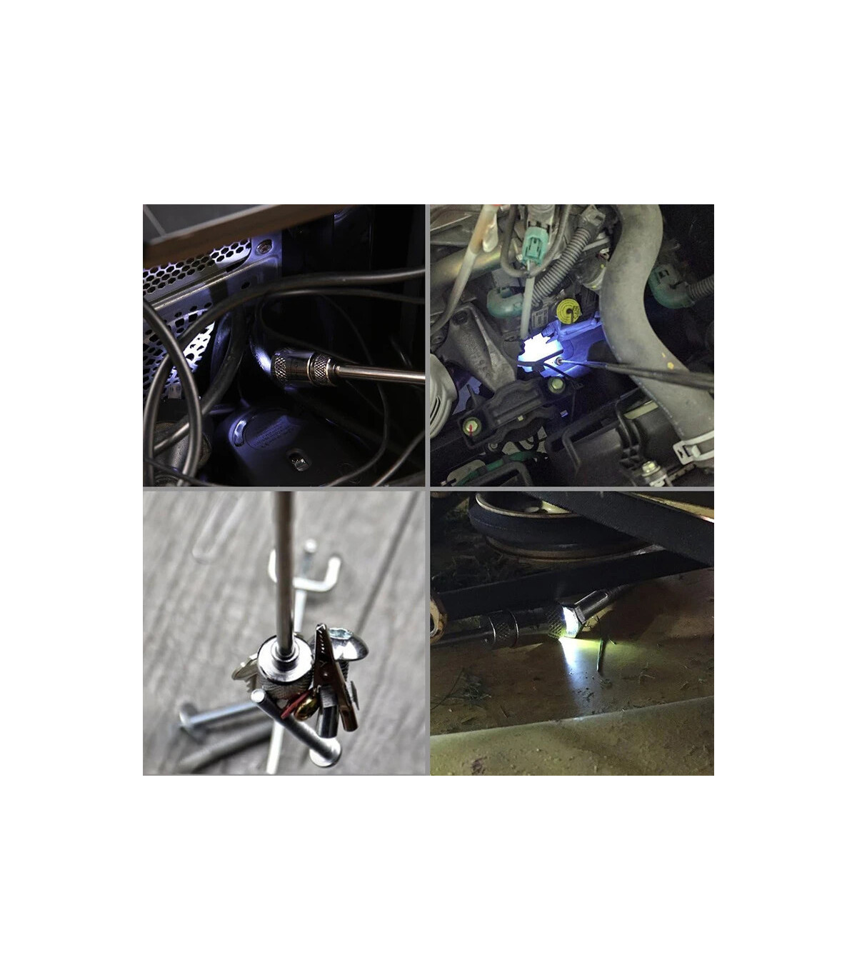 [3Pcs] Ensemble d\'outils de ramassage magnétique télescopique, miroir d\'inspection, lampe de po