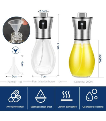 [Silver] Pulvérisateur d\'huile pour la cuisson, pulvérisateur d\'huile d\'olive de 200ML, flacon 
