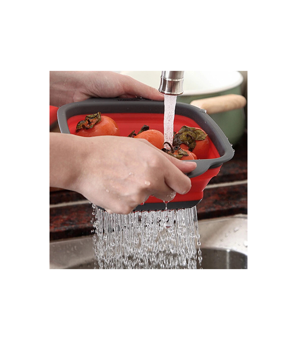 [Large Green] Mir de lavage de légumes pliable, filtre à fruits, passoire portable, nettoyeur d