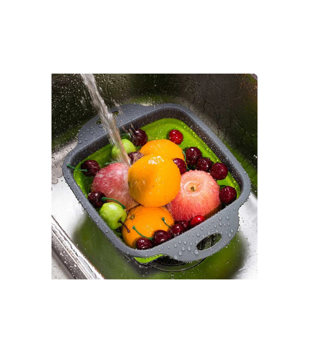 [Large Green] Mir de lavage de légumes pliable, filtre à fruits, passoire portable, nettoyeur d