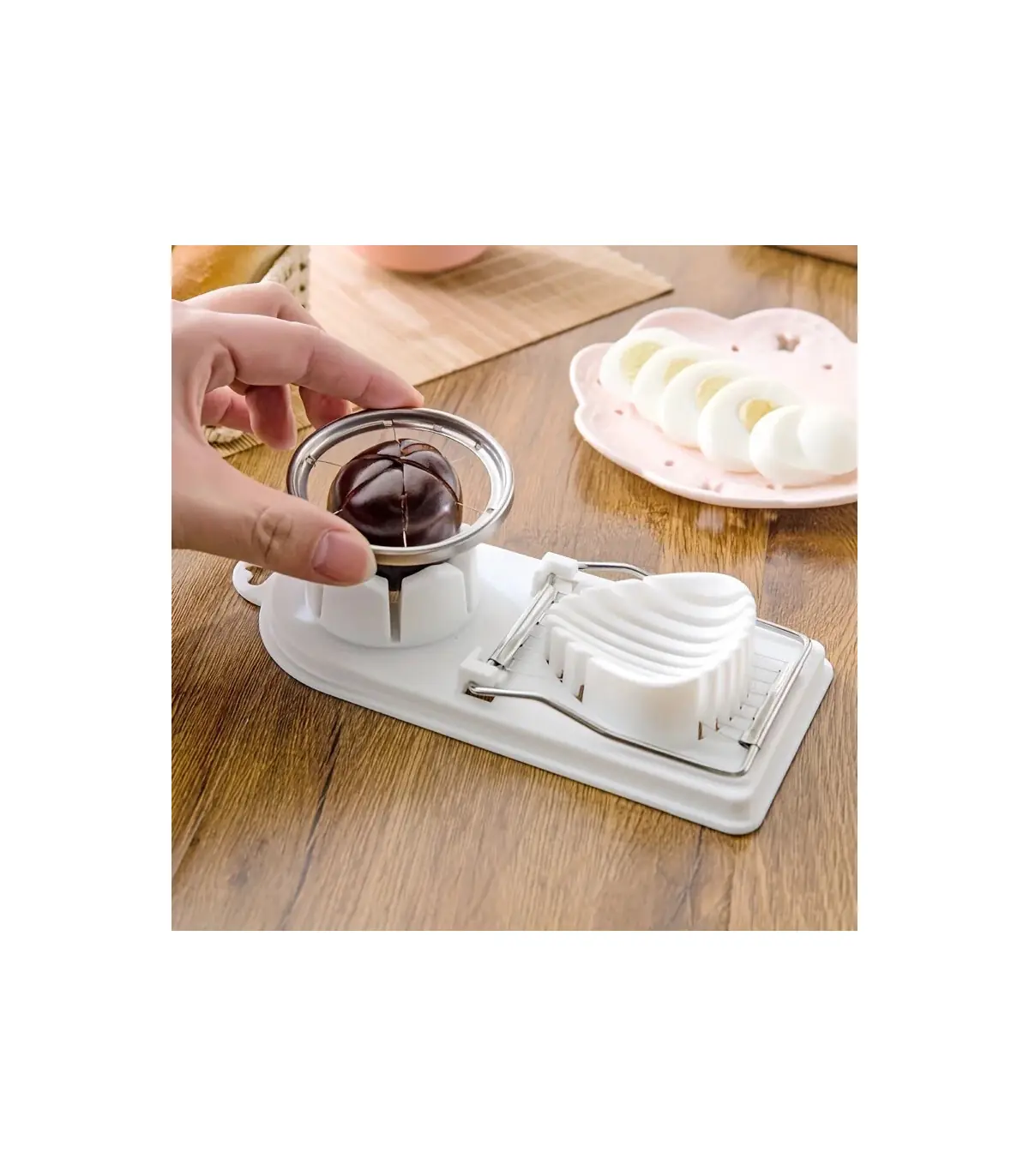 [WHITE] Trancheur d\'œufs multifonctionnel en acier inoxydable, séparateur fantaisie, outil de c