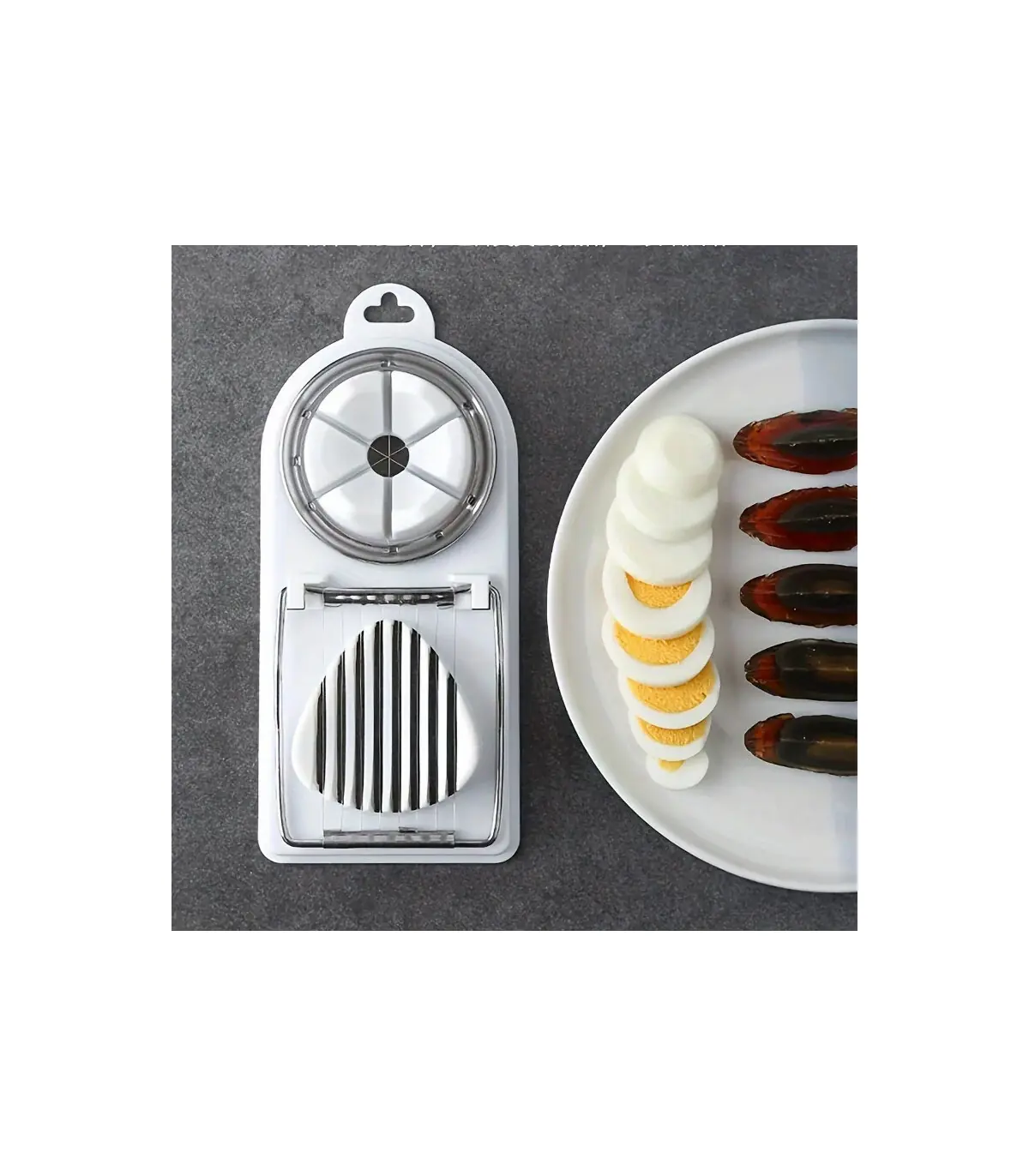 [WHITE] Trancheur d\'œufs multifonctionnel en acier inoxydable, séparateur fantaisie, outil de c