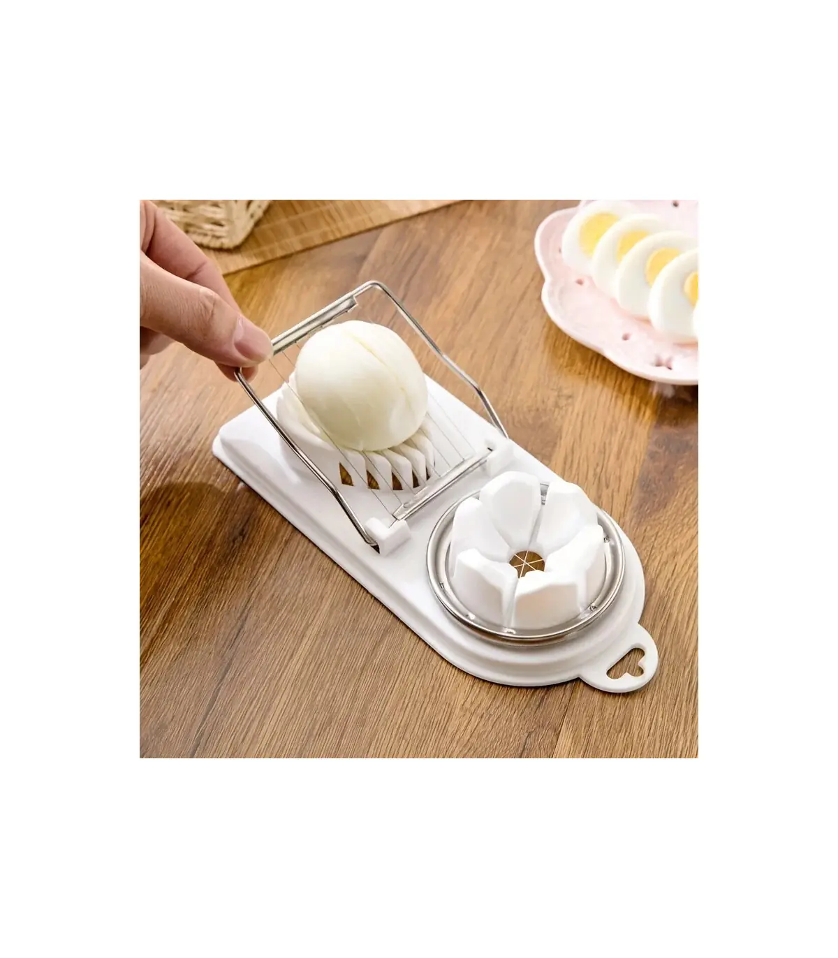 [WHITE] Trancheur d\'œufs multifonctionnel en acier inoxydable, séparateur fantaisie, outil de c