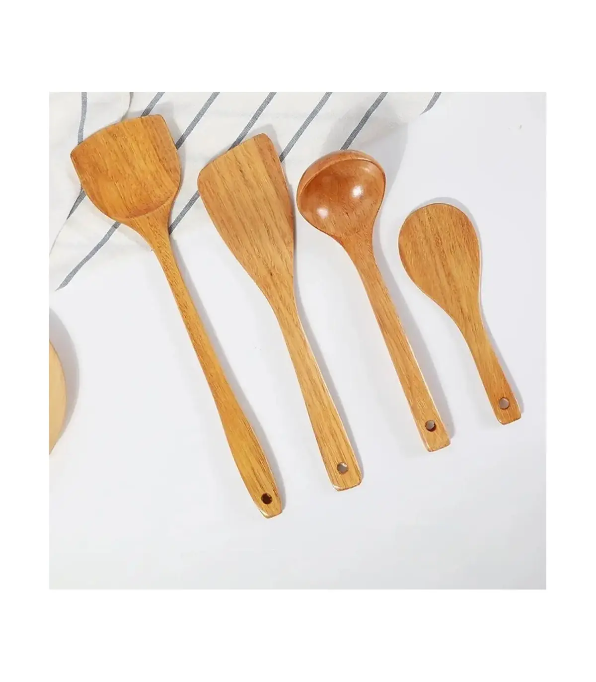 [4pcs] Ensemble d\'ustensiles de cuisine en bois, cuillères en bois pour la cuisine, ustensiles,